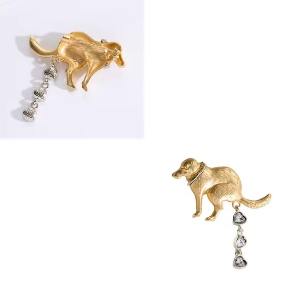 Pooping Gold Dog Brooch - Picture 2 of 7
